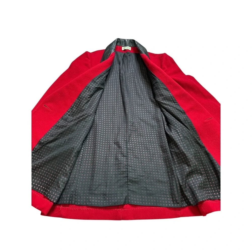 Vintage Fashions By Jill Women's Red Black‎ Trench Coat 100% Wool Leather Collar